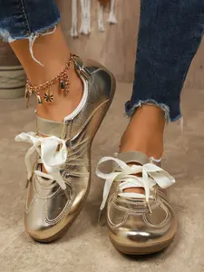 Women's Large Size Colorblock Aggressive Shoes, New European Style Flat Retro Front Tie Sports Shoes, Fashion Versatile Casual Boarding Running Shoes