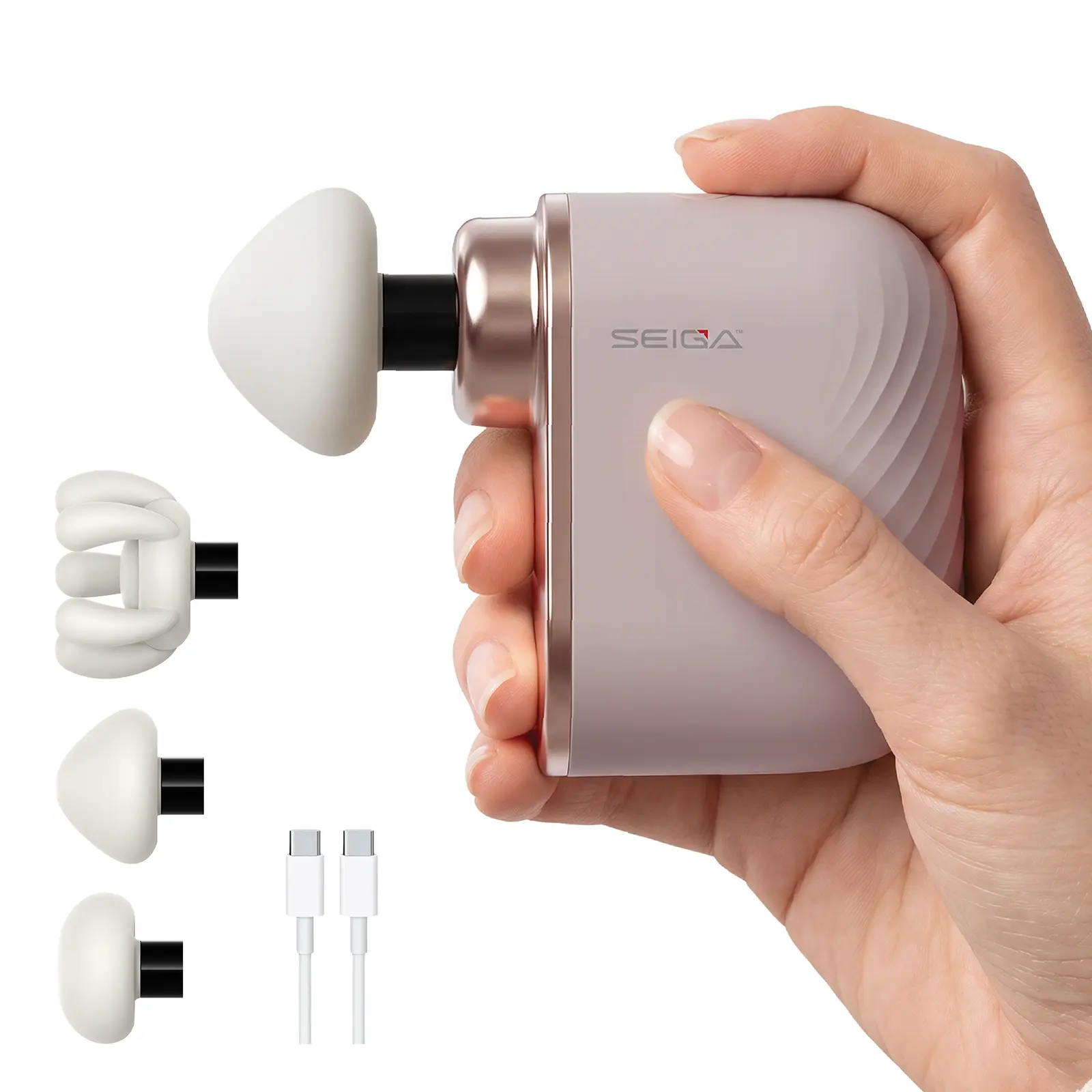 SEIGA Mini Massage Gun for Deep Tissue, Portable Percussion Muscle Massager with 4 Massage Heads, USB-C Rechargeable Handheld Massager for Muscle Recovery, Home, Gym & Travel