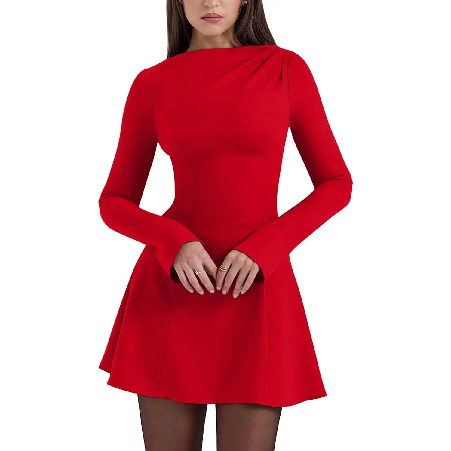 green emerald velvet dress Kormei Women's Long Sleeve Turtleneck Casual Ribbed Knit Loose Tunic Fall  Dress A Line Flare Dresses S Black at Amazon Women's Clothing store main image 0