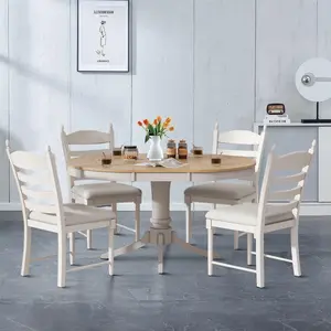 5-Piece Wooden Dining Table Chair Set with Extendable Dining Table and 4 Dining Chairs