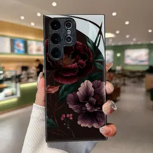 Phone Case - Elegant Twin Flowers in Dazzling Bloom Black Tempered Shell for Samsung Galaxy S26 S25 S24 S23 S22Pro S21 S20 Fe Plus Ultra Pro A56 A55 A54 A53 A52 A51 A36 A35 A34 A32 A26 A25 A24 A23 A16 A15 A14 A06 A05 A03s
