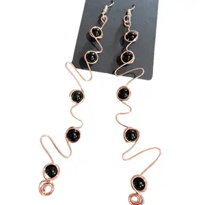 Copper wire/blk bead earrings