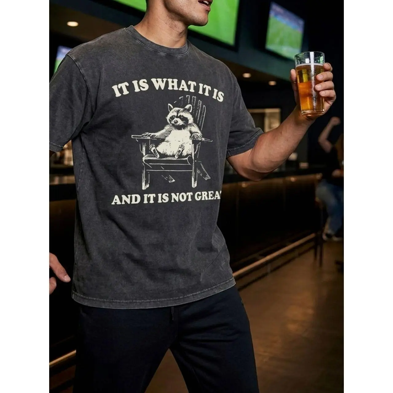 Cotton Printed Round Neck Short Sleeve T-shirt, Funny Squirrel Meme Pattern Print, Summer Men's Fashion Retro Wax Print High Quality Thick Cotton T-shirt, Street Retro Style Round Neck Short Sleeve T-shirt