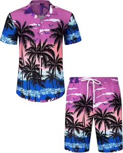 J.VER Men's Hawaiian Shirts Casual Button Down Short Sleeve Shirts Set Printed Shorts Beach Tropical Hawaii Suits