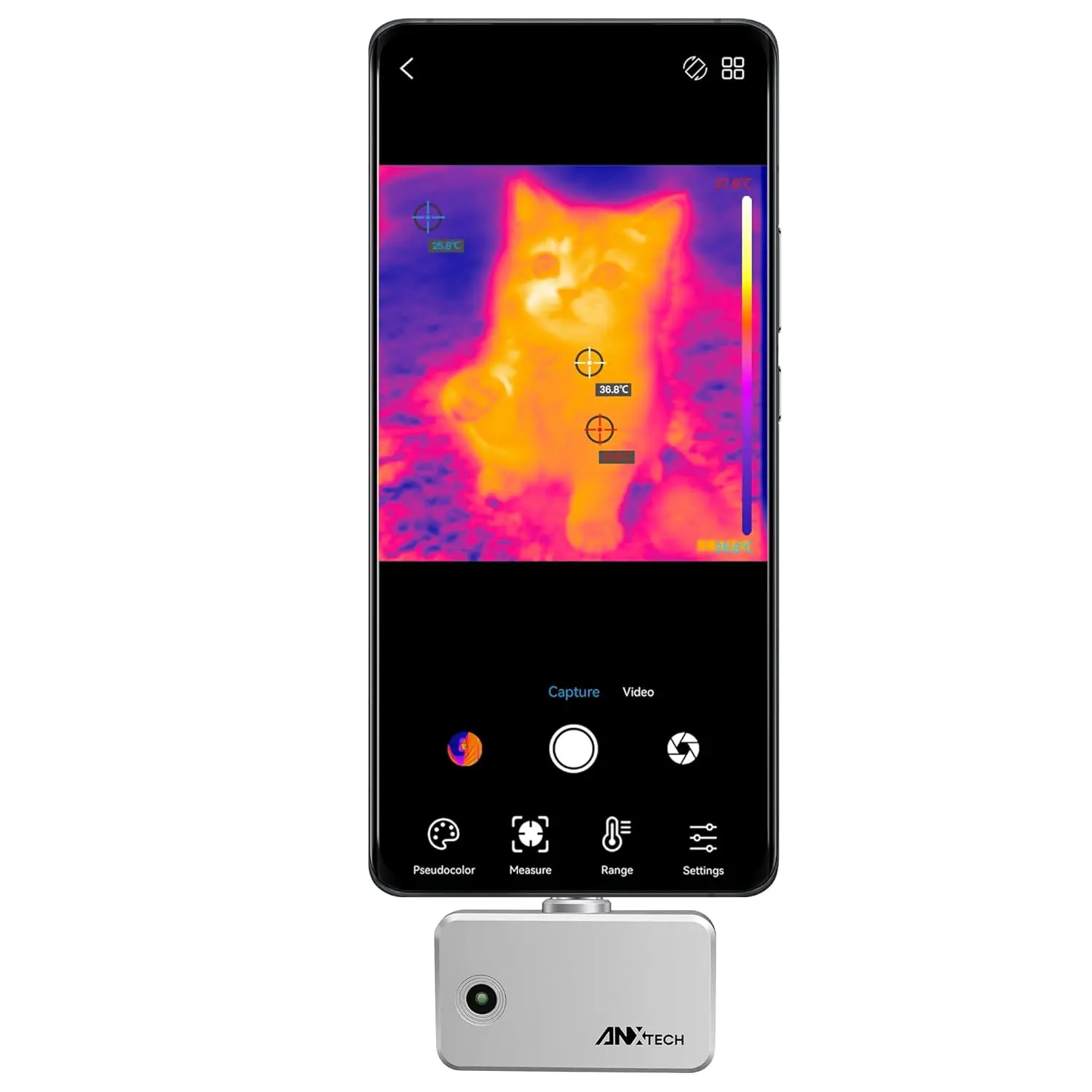 USB-C Thermal Imaging Camera for Android, 96x96 IR Resolution, 25Hz Infrared Camera, -4°F to 1022°F Temperature Thermometer, Plug-and-Play for Home & Electrical Inspection, Thermal Camera, App