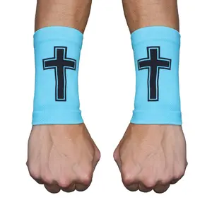 Faith Cross Light Blue Wrist Support Sleeves