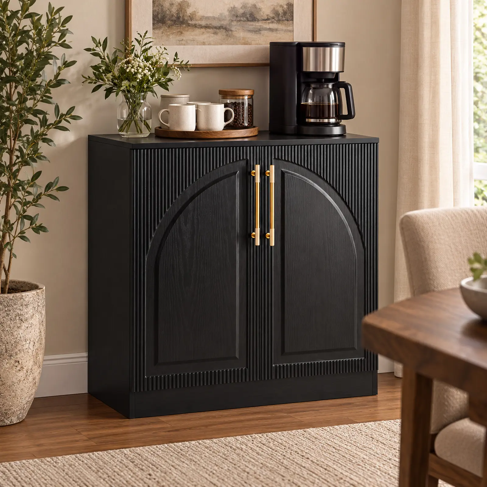 31.5" Modern Buffet Cabinet with Storage, Fluted Coffee Bar Cabinet, Arc Sideboard, Modern Credenza Console Table for Dining Room, Kitchen, Living Room