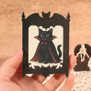 Funny Gothic Bat Vampire Iron Antique Mini Framed Art Fridge Magnet - Full Magnetic Backing, Room & Kitchen Refrigerator Decor - Quirky Gift for Bestie