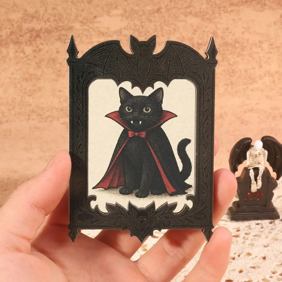 3.6 inches Palm Size Gothic Bat Wing Vampire Iron Antique Rectangle Magnetic Mini Framed Art Fridge Magnet - Full Magnet, Secure, Decor, Playful Fantasy Characters, Quirky Gift for Bestie, Boxing Bunny Kitchen Accent