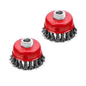 2 count 2.5 inch Wire Cup Brush for 4 1/2 Angle , Wire Wheel for Angle , Wire Wheel Cup Brush for Grinders, 5/8" -11 Threaded, for Heavy Cleaning Rust, 0.020" Carbon Steel
