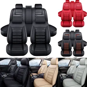 5 Seats Full Set Car Seat Covers Waterproof PU Leather Cushion Protectors,40/60 Split Front and Rear Bench Seat,Full Surround Car Interior Cushions,Universal Fit for Cars Sedans SUVs - Black