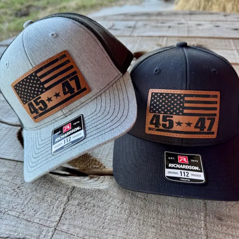Richardson 112 American Flag Leather Patch Hat | Patriotic 45/47 Snapback Trucker Cap | USA Pride Gift