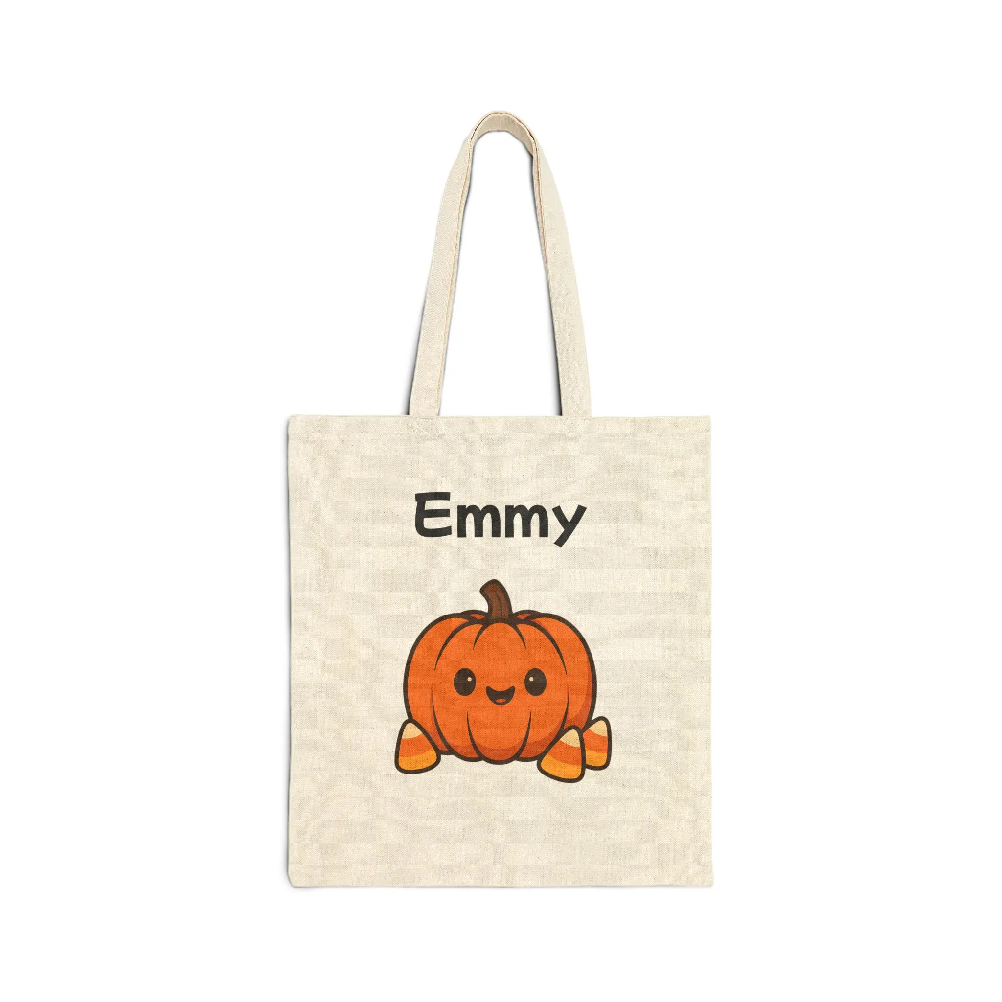 Happy Pumpkin with Candy Corns Halloween Personalized Trick or Treat Tote Bag