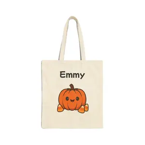 Happy Pumpkin with Candy Corns Halloween Personalized Trick or Treat Tote Bag