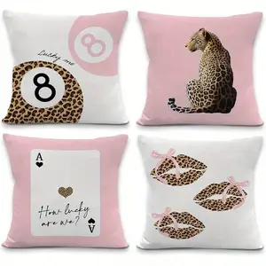 1/4PCS Home Decor Leopard & Card Print Throw Pillow Covers Pattern Cushion Cover Decorative Cushions Suitable for Sofa Bedroom Car Pillow Cover