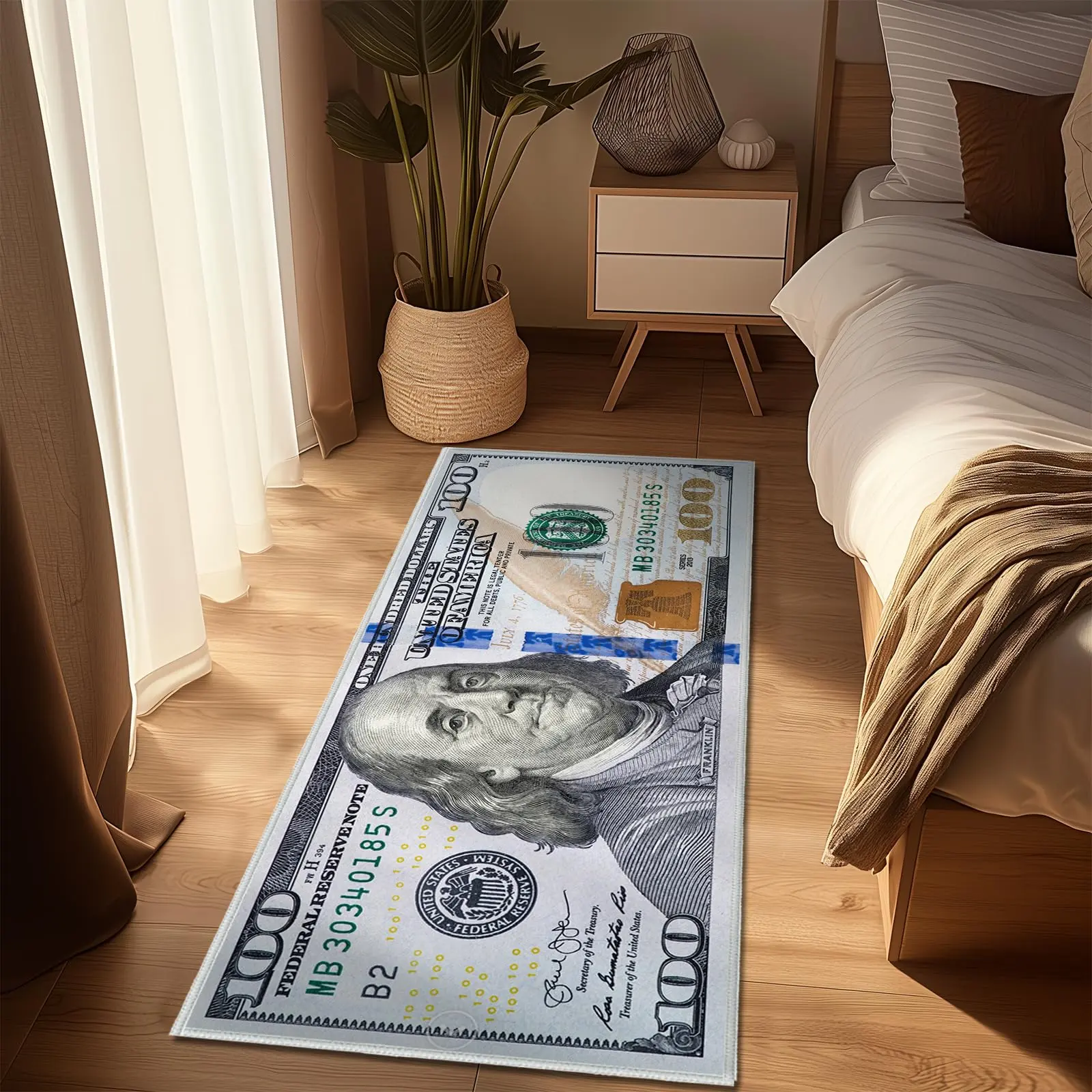 Money Rugs 100 Dollar Bill Runner Cool Area Rug for Living Room Kitchen Rug Laundry Runner Rug Bedroom Bathroom Mat (22" x 53")