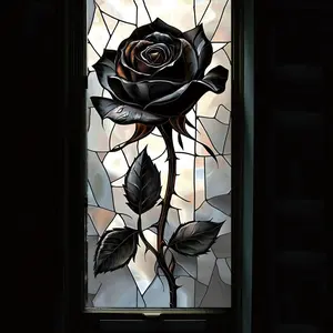 Large Mysterious Rose Static Glass Window Sticker, Floral Pattern Sticker, Decoration Sticker, Decorative Home Accent for Multi-Scene Use, Easy to Apply and Remove