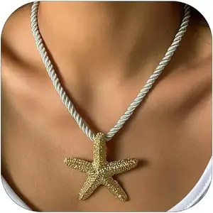 ChicBloom B Starfish Seashell Necklace for Women Shell Pendant Accessories Chunky Gold Beach Jewelry Womens Fashion Accessories Summer Outfits for Women