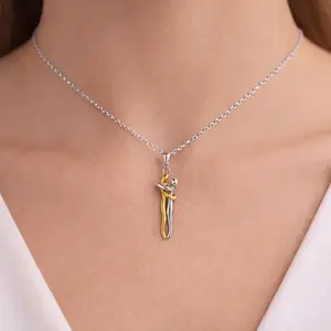 Maite Jewelry ABRAZO ETERNO Elegant Gold & Silver Hugging Couple Pendant Necklace for Women's Fashion Accessories Bicolor Design with High-Quality Brilliance