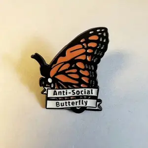 Anti social butterfly enamel pin