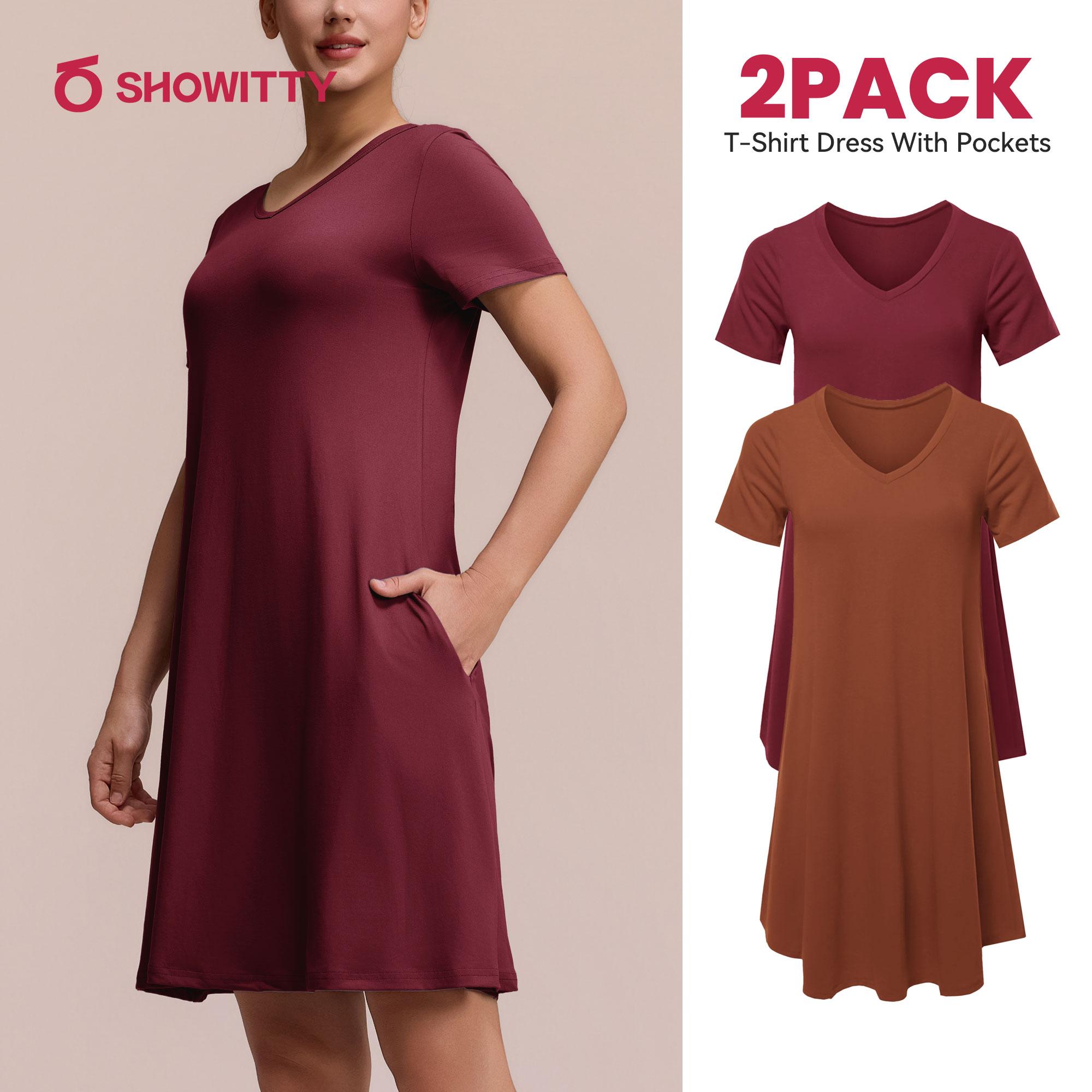 SHOWITTY 1/2 Pack Women's Casual T-Shirt Loungewear Dresses with Pockets Plus Size Short Sleeves Pajama Dress- Breathable Lightweight Fit for Summer Outings Everyday Wear #Summervibes
