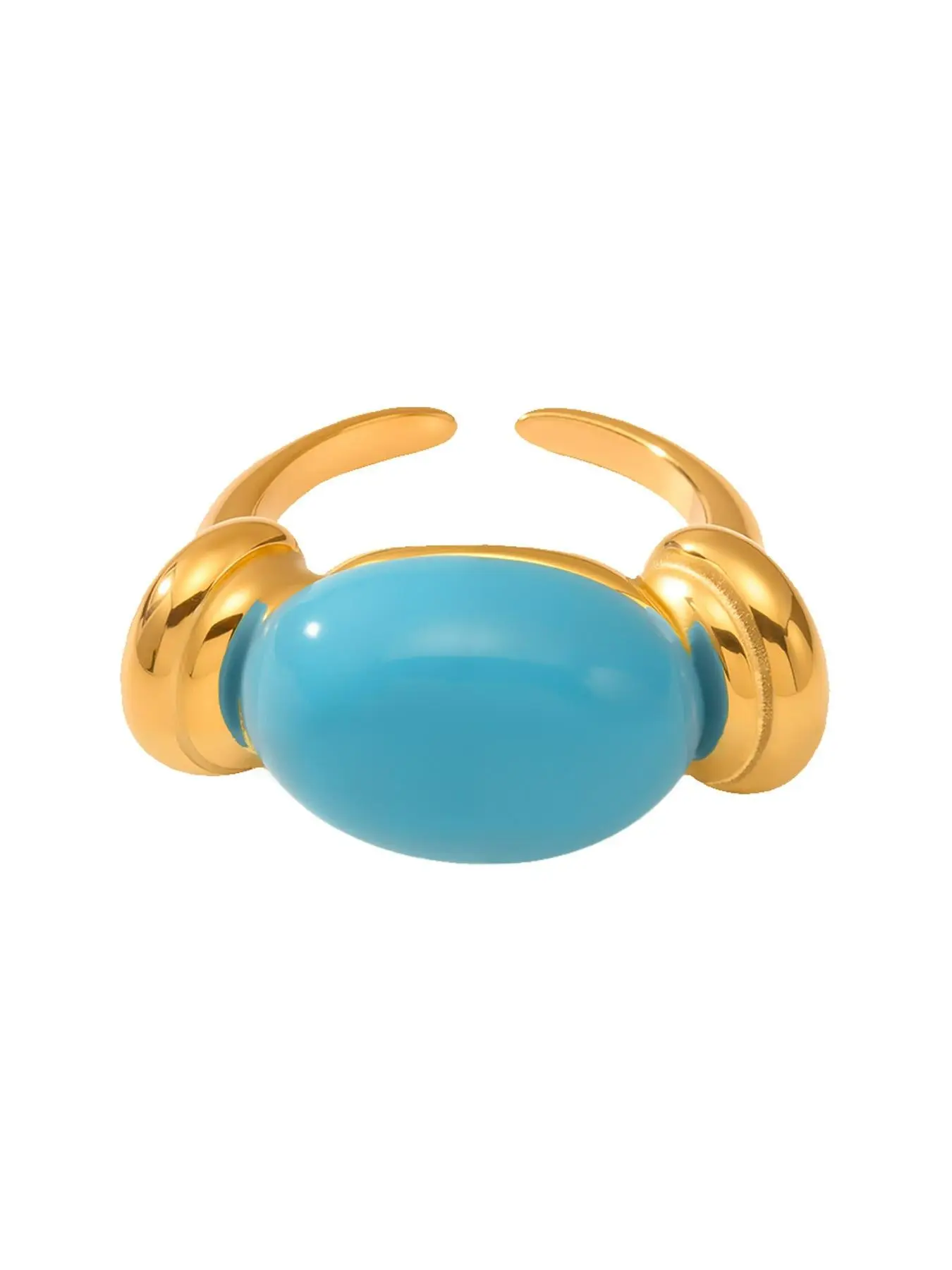 Trendy European Style Oval Resin Ring, Unique Candy Color Open Finger Ring for Women, Casual Ring, Stainless Steel Fashion Accessory Gift, Statement Ring