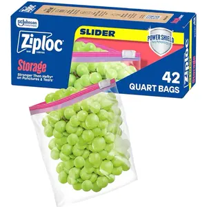 Ziploc Quart Food Storage Slider Bags, Power Shield Technology for More Durability, 42 Count