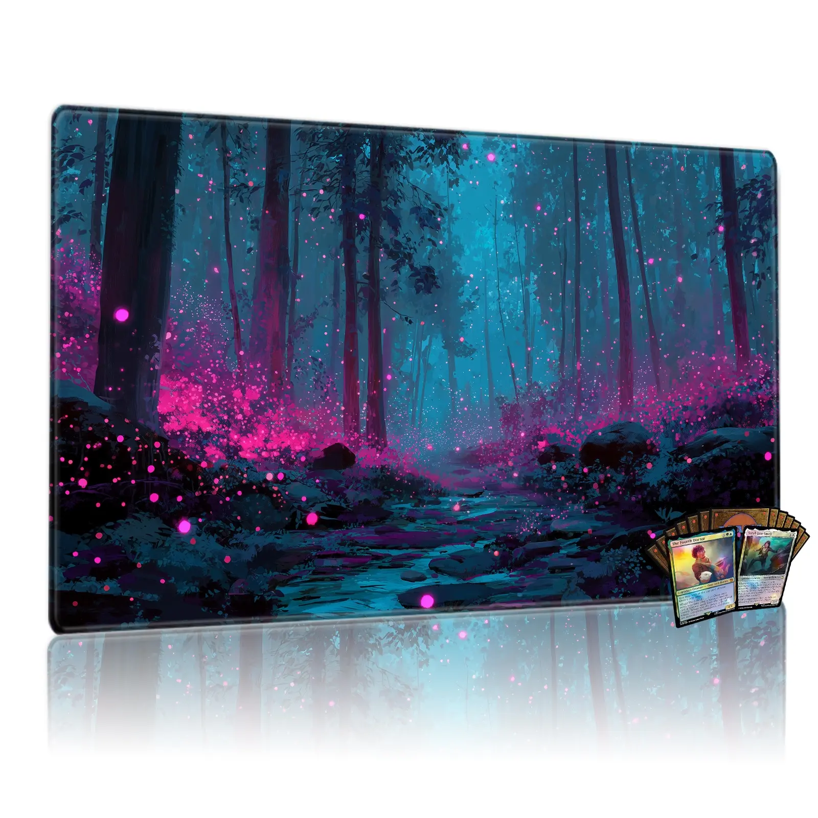 Neon Fantasy Forest Playmat for Mtg, 24x14 Inch Tcg & Board Game Mat, Gaming Mouse Pads, Mousepad, Made for Gaming, Gaming Items, Magical Wood Design, Perfect Gift for Gamers