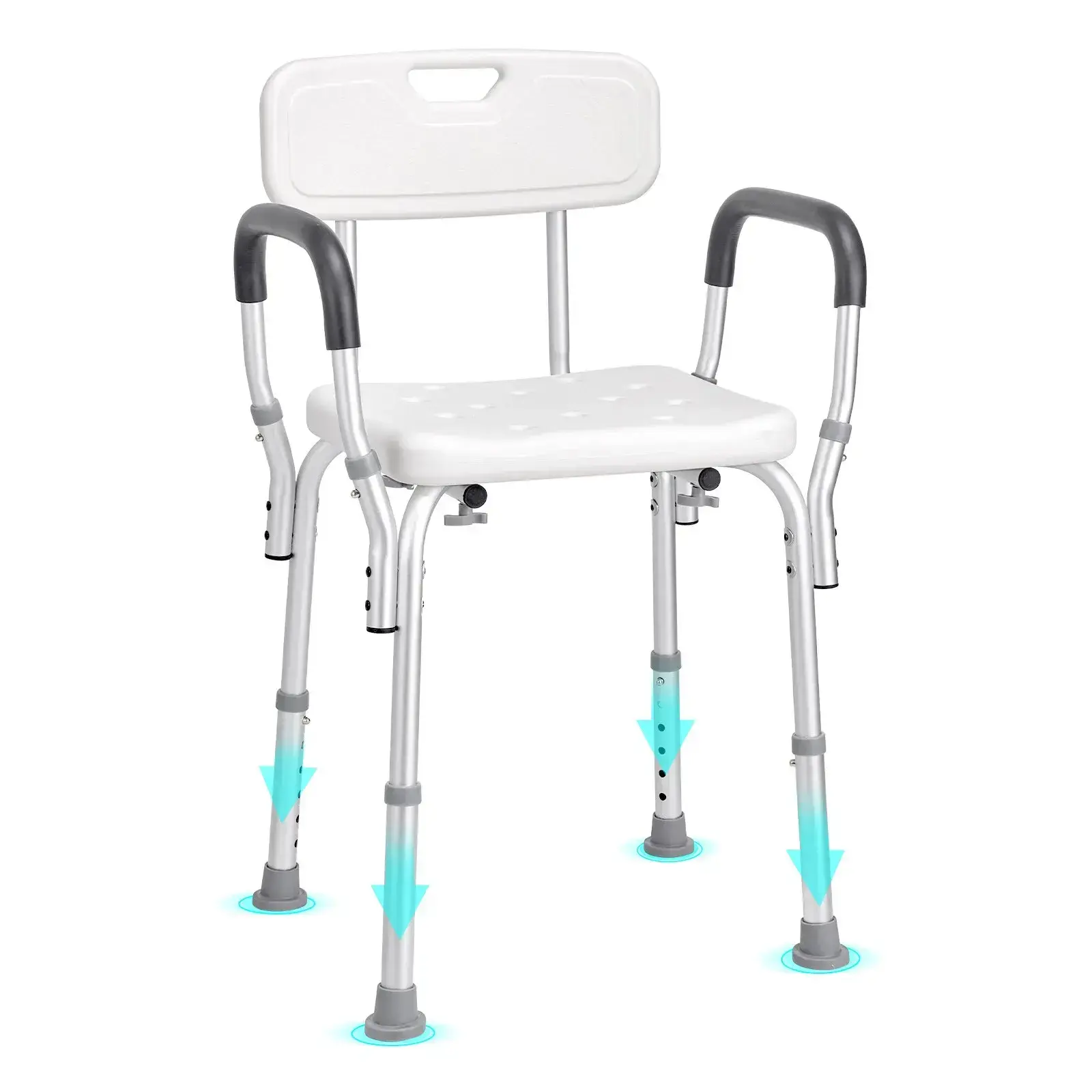 Adjustable Height Shower Chair with Back, 350 LBS Heavy-Duty Non-Slip Shower Stool, 6-Gear Height Adjustable Bath Seat with Drainage Holes, Rustproof Aluminum Alloy Bathroom Bench, Tool-Free Assembly Shower Chair for Elderly, Disabled & Pregnant