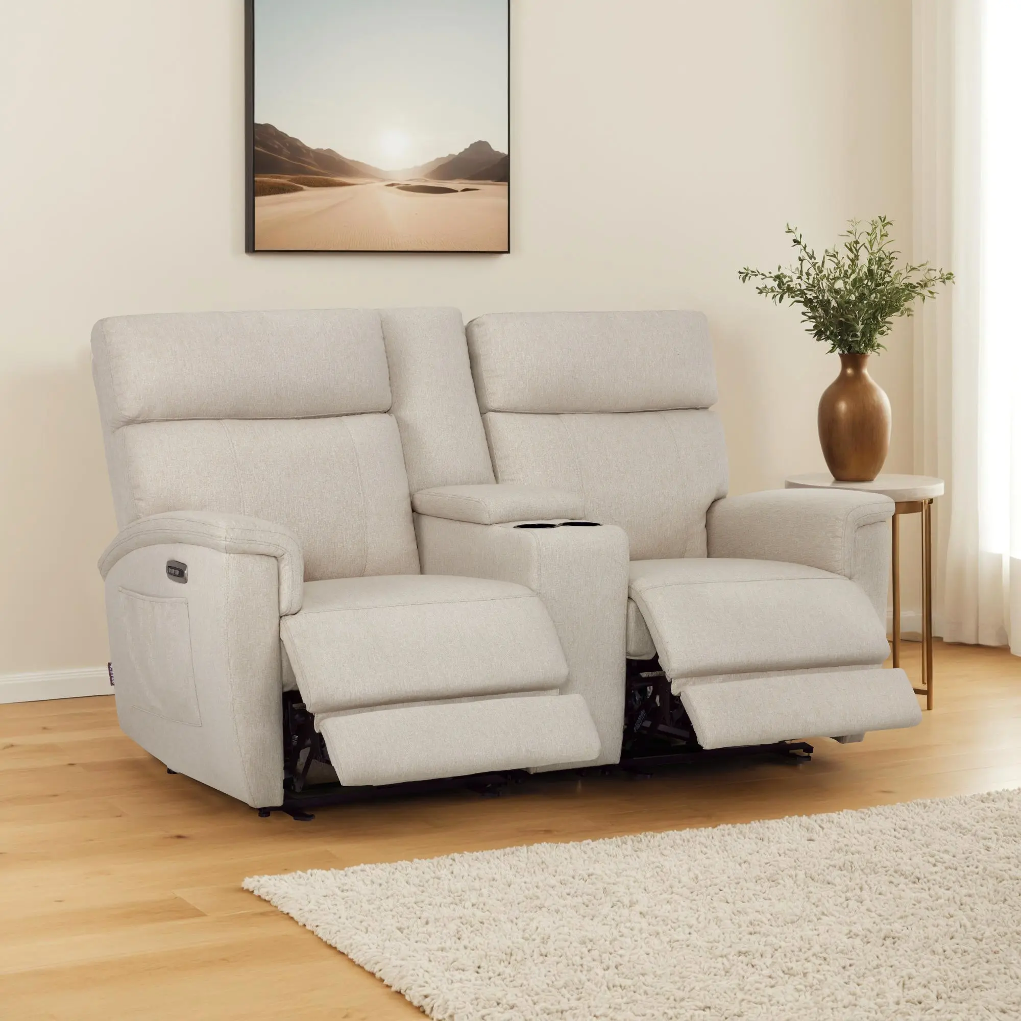 Power Reclining Loveseat with Console, Massage and Dual Heating, Fabric PR606M2