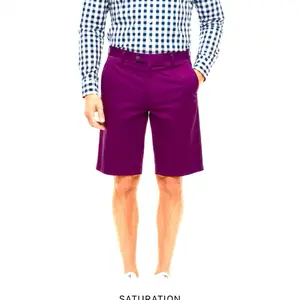 Men Italian wool Shorts  - Purple, Regular Fit, Mid Waist, Plain Design, Suitable for Summer Wear Beige