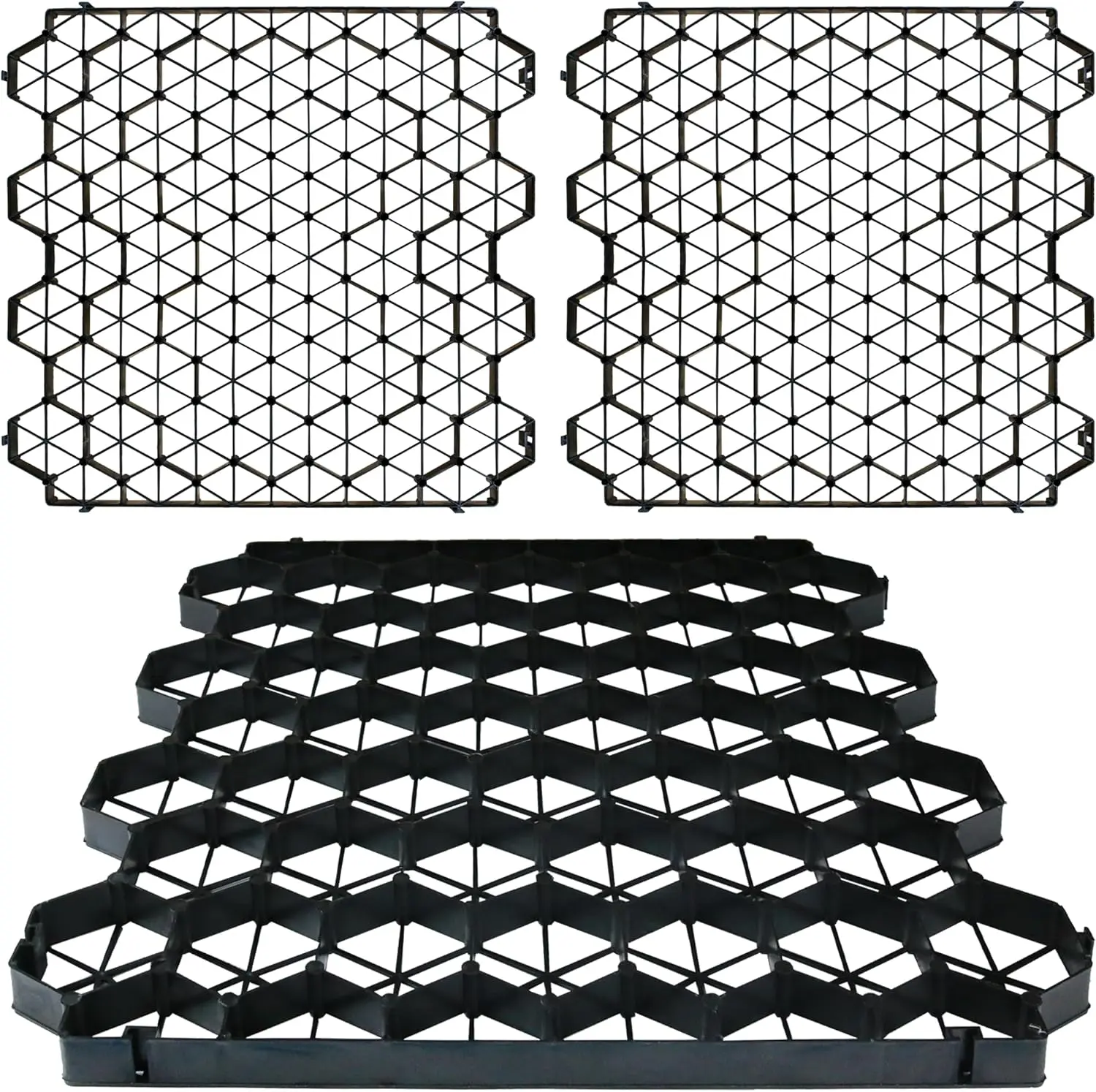 12 Units Permeable Pavers Gravel, Grass& Gravel Driveway System, Interlocked Pavers Gravel Grid Black PE Shed Base 1.6" Depth, 32 Sq Ft (12)