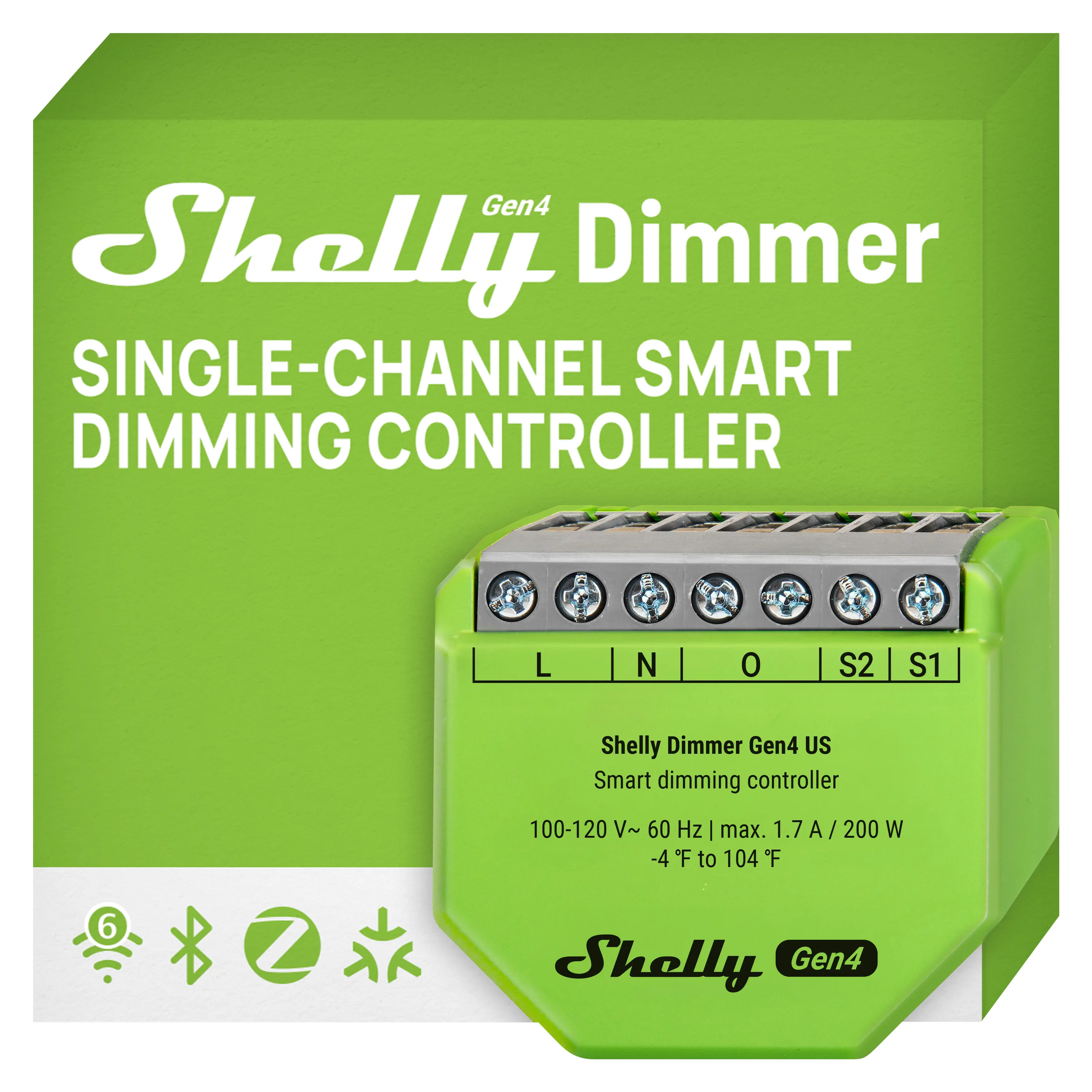 Shelly Dimmer Gen4 US | Smart Wi-Fi/Zigbee, Matter Dimmer, No Neutral