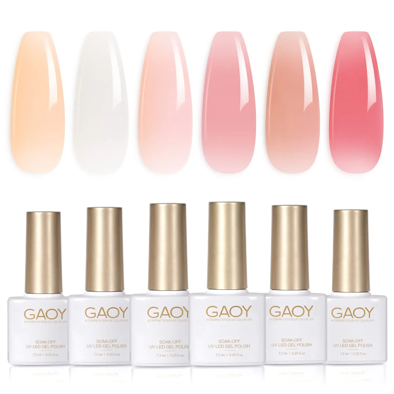 GAOY Jelly Nude Milky White Gel Nail Polish Set, 6 Sheer Pink Colors | Transparent Natural Orange Colors, Base Color Gel Nail Polish Kit, UV/LED Cure Required, Easy DIY Manicure at Home