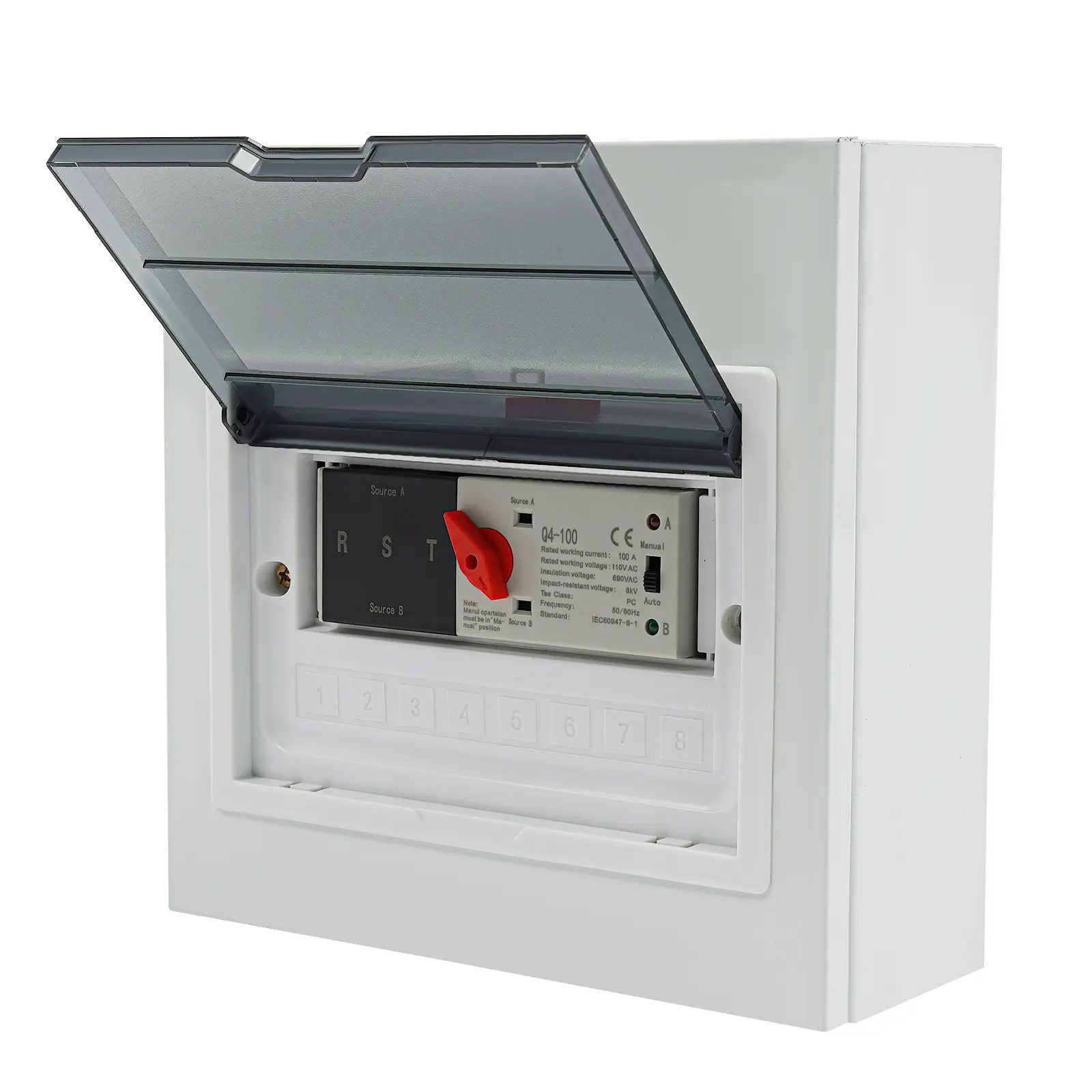 1* Dual-Power Transfer Switch - 100A 110V AC 3P Cold Rolled Steel Fast Switching Automatic, 24000W Wall Mounted White Home Backup Power Panel for Dryer, Generators