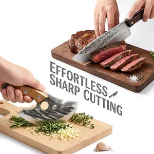 Portable 2PCS Meat Cleaver & Viking Knife Set, Full Tang High Carbon Steel Sharp Meat Cutting Knives with Sheath, for Outdoor Camping, BBQ, Picnic, Hiking, Road Trip, Home Kitchen Cooking, Great Gift for Outdoor Enthusiasts