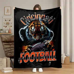 1pc Cincinnati Bengals Football Tiger Flannel Fleece Throw Blanket, Super Soft Warm Plush Fuzzy Lightweight Cozy Blanket for Couch Sofa Bed Living Room, for Adults Men Women