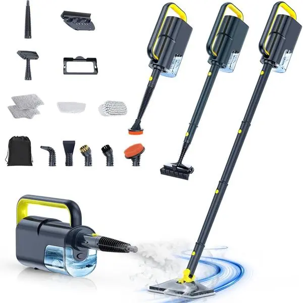 10-in-1 Steam Cleaner, Detachable Handheld Steam Mop for Multi-Surface | Quick 10s Heat, 350ml Water Tank and 2-Level Steamer for Cleaning Floor, Window, Carpet, BBQ Grill, Tile, Sofa, Car and Grout