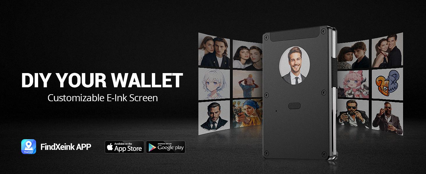 Men's E-ink Screen Wallet - Customizable Digital Display For Photos & Info, Holds 12 Cards