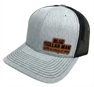 Richardson Men's Trucker Hat Blue Collar Man Design Adjustable Snapback Mesh Cap Funny Gift for Him Husband Boyfriend