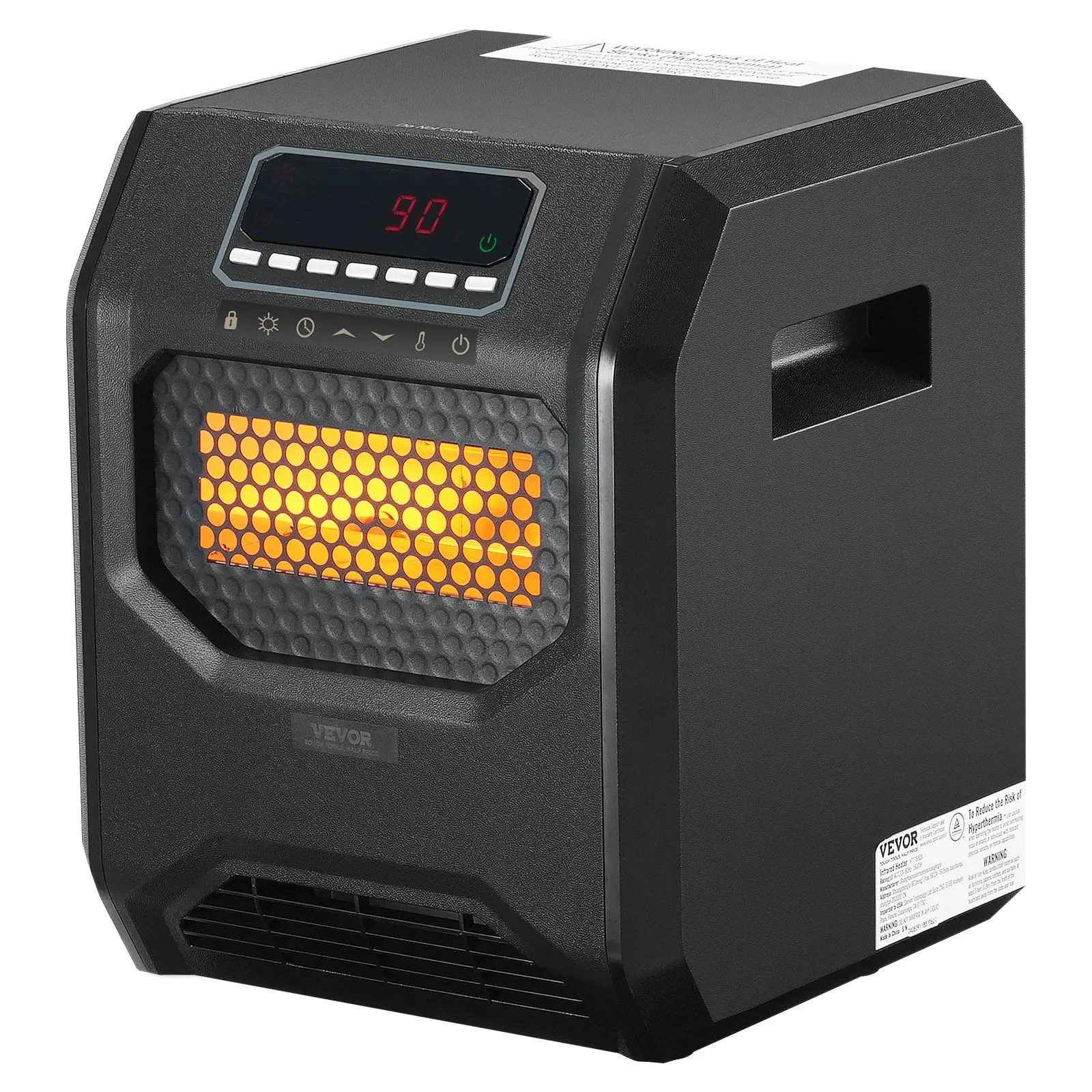 VEVOR Infrared Heater, 1500W Remote Control Electric Space Heater, LED Patio Heater w/ 3 Speeds & Timer & Overheat/Tip-Over Protection & Child Lock, for Bedroom,Living Room,Nursery,Studio,ABS