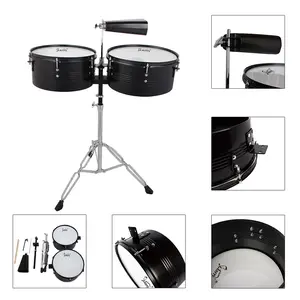 Percussion 13" & 14" Timbales Drum Set with Stand and Cowbell Black Beginners Adults Teens Kit Cool with Accessories music  basssnare bed student studio equipment music production tenor affordable beautiful musicians minidrum Marching
