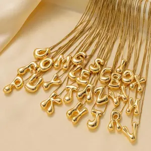 Gold Plated Personalized Bubble Letter Necklace for Women -Chunky Initial Pendant Jewelry, Birthday Gift & Daily Wear