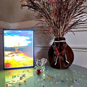 3d Printed Lithophane Photo - Unique Artwork Displayed on Screens with Colorful Gemstones and Decorative Elements