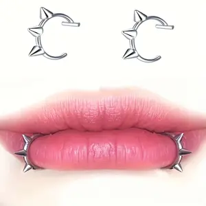 2 Gothic Dark Style Vampire Square Lip Rings - Stainless Steel Adjustable Open-Close Side Labret Jewelry, Gothic Body Jewelry for Role-Playing