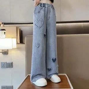 Fashion Children's Clothing Fashion Pants Girls Spring and Autumn Style Jacket Pants Girls Love Patch Fashion Jeans Autumn