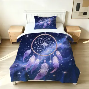 2/3Pcs Dreamy Dreamcatcher Printed Quilt Set, Bohemian Style, Quilted Soft Polyester Bedding, Warm Cozy All Season, Perfect for Bedroom, Guest Room & Dorm Decor, with Filling, Pillow Core Not Included