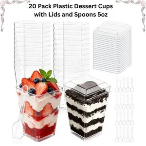 20 Pack 5oz Disposable Clear Dessert Cups with Lids & Spoons, Mini Parfait Shooter Cups for Yogurt, Pudding, Fruit, Trifle, Party Supplies, Mother’s Day Gift, Father’s Day Gift, Birthday Gift