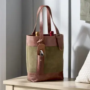 Full Grain Buffalo Suede and Leather 2-Bottle Bag-Non Personalized