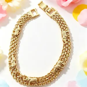 1pcs Fashionable Hollow out Design Luxury Bracelet Women's Trendy Chain Hand Chain Handmade Wide Version Elephant